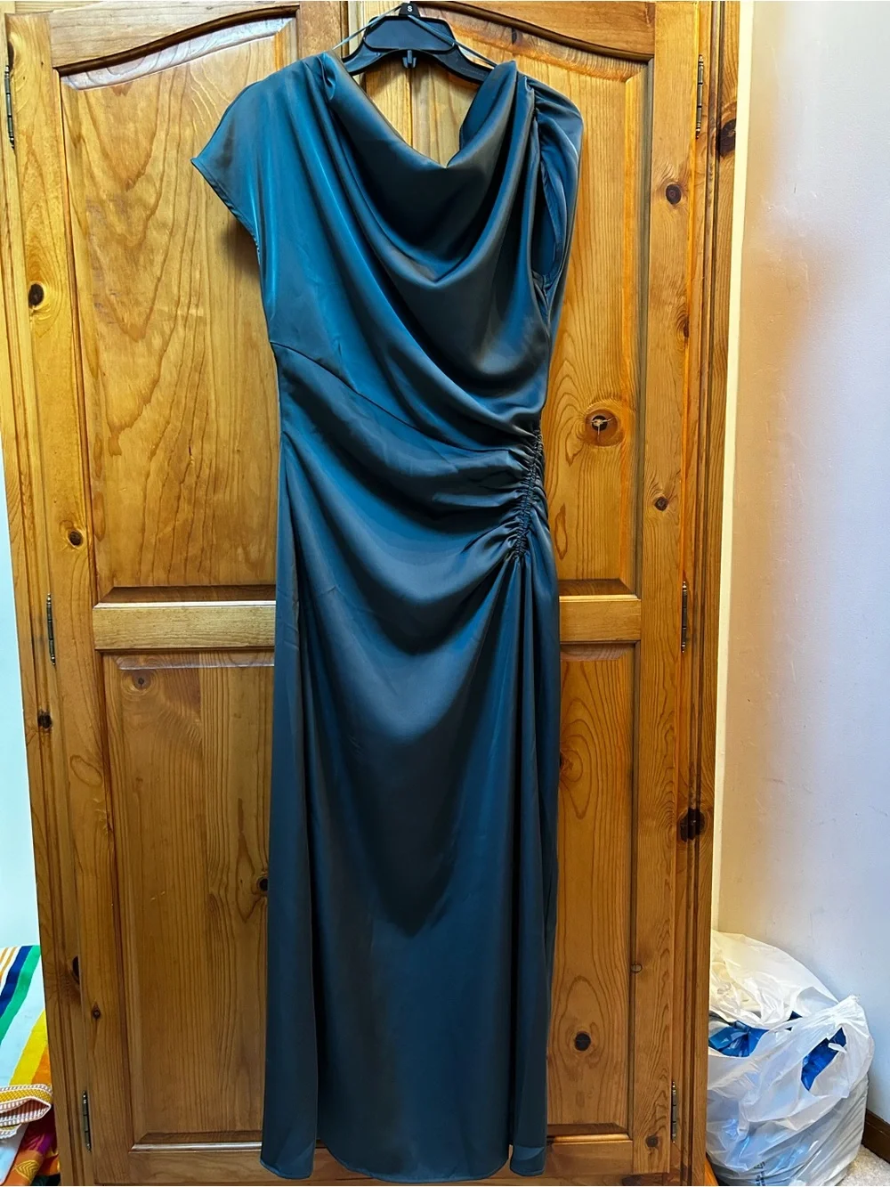 Storia Teal Blue Draped Ruched Maxi Dress - Picture 3 of 9